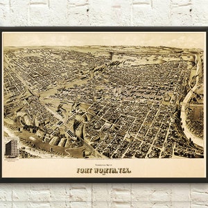 Mappa antica di Fort Worth del 1891, stampa del Texas, poster, regalo vintage unico