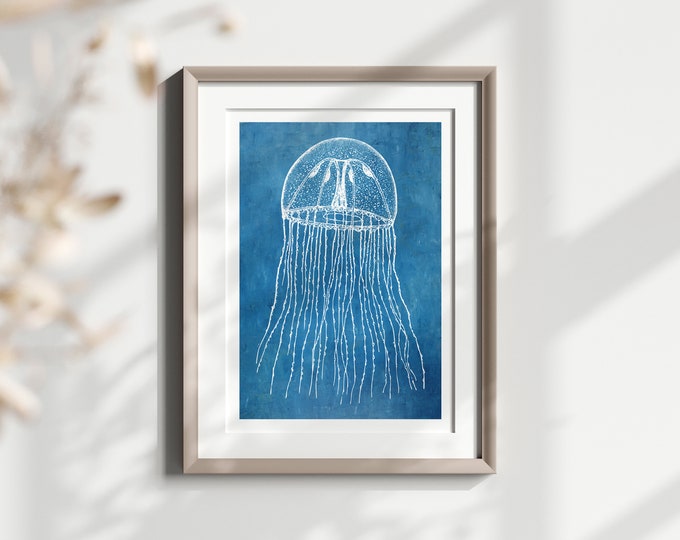 Vintage Jellyfish Poster -  Nautical Print Sea Life Poster Jellyfish Poster Gift Idea. Create your own set from our store. Wall Art