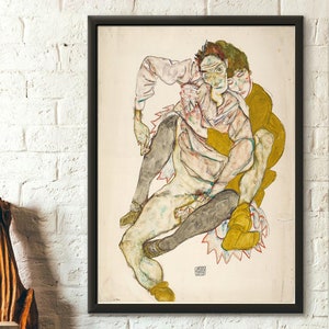 Premium Poster: Egon Schiele Print "Sitzendes Paar" 1915 Fine Art Print Giclee Prints Schiele Poster Schiele Wand Kunst Schiele Poster