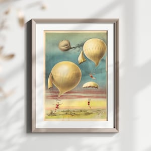 Arte mural vintage de globos aerostáticos, impresión artística de globos con temática de circo, póster antiguo de globos aerostáticos, decoración de pared con globos coloridos