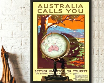 Impression de voyage vintage en Australie 1928 - Poster de voyage vintage Australie Poster Idée cadeau Impression australienne de voyage Art mural de voyage Déco de voyage
