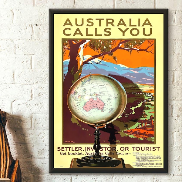 Vintage Australia Travel Print 1928 - Vintage Travel Poster Australia Poster Gift Idea Australian Print Travel Wall Art Travel decor