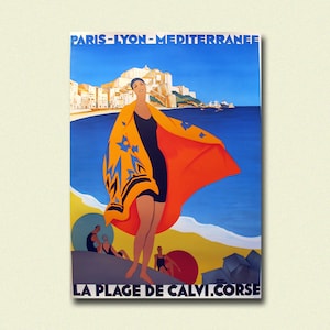 Póster de calidad premium: Impresión de viaje al sur de Francia, Impresión de viaje a Córcega, Póster de Calvi, Arte mural de viaje, Póster de Córcega, Inauguración de una casa en la playa.