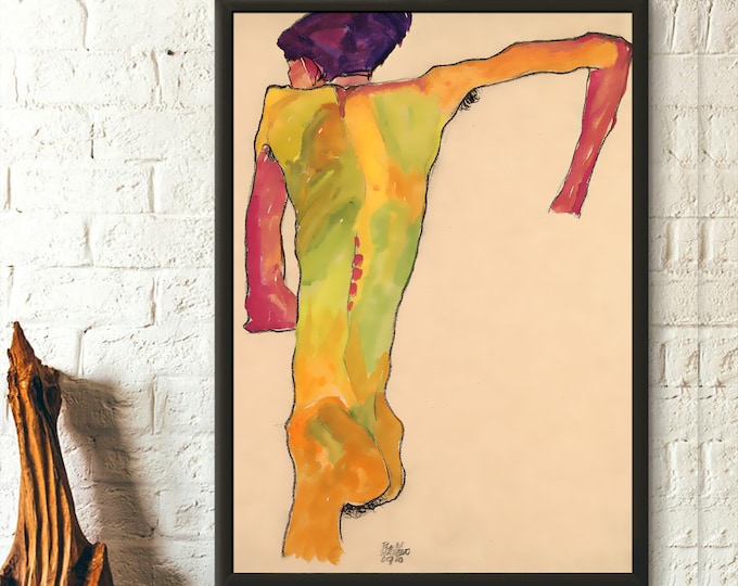 Premium Quality Poster: Egon Schiele Male Nude Propping Himself Up 1910 Egon Schiele Print Fine Art Print Schiele Poster Housewarmin