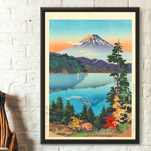 Poster in Premium Qualität: Wandkunst Ashi See In Den Hakone Hügeln im Frühherbst - Tsuchiya Koitsu Druck Ukiyo-e Poster Kunst Reproduktion