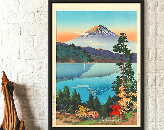 Premium Quality Poster: Wall Art Lake Ashi In The Hakone Hills in Early Autumn- Tsuchiya Koitsu Print Ukiyo-e Poster Art Reproduction