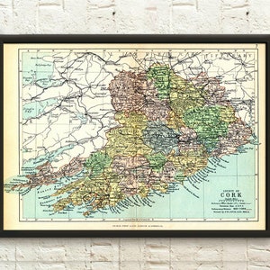 1897 Map of Ireland county of Cork - Map Of Ireland - Antique Map Reproduction Ireland Map Poster Irish Poster - Living Room Prints Wall Art