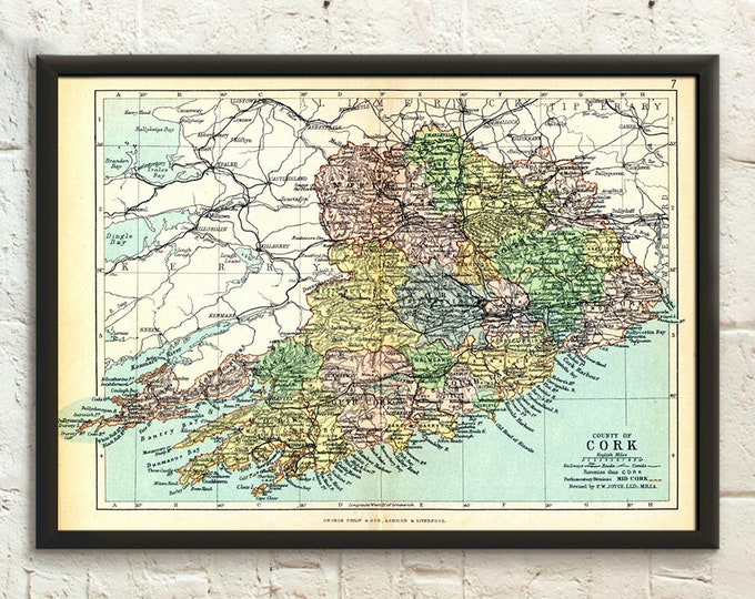 1897 Map of Ireland county of Cork - Map Of Ireland - Antique Map Reproduction Ireland Map Poster Irish Poster - Living Room Prints Wall Art