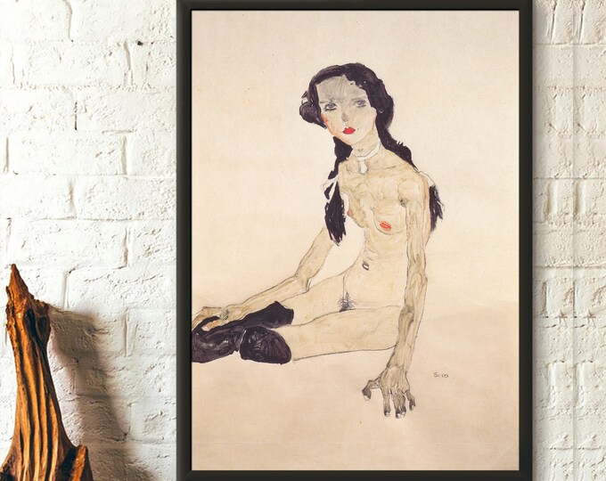 Sitting Girl With Ponytail 1911 Egon Schiele Print Fine Art Print Expressionism Print Schiele Poster Lesbian Wall Art Wall Art