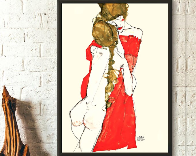 Premium Quality Poster: Wall Art Mother And Daughter Egon Schiele Print Baby room poster Girl room poster Wall Art