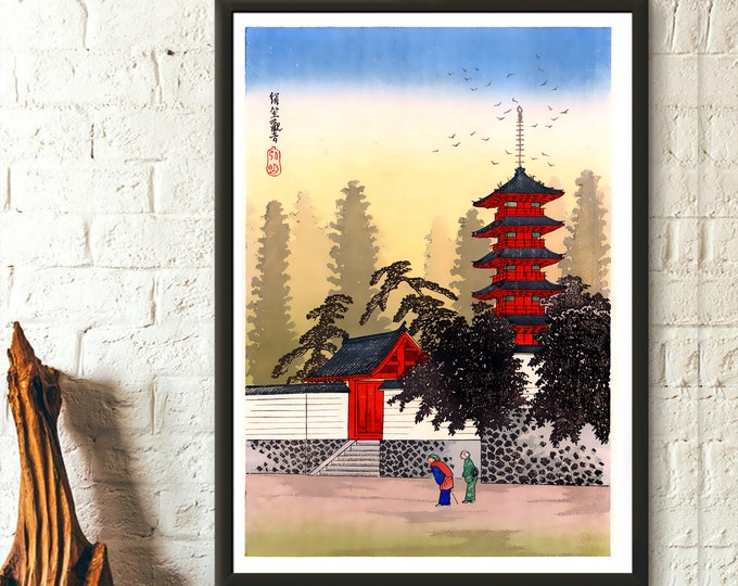 Premium Quality Poster: Temple of Kinugasa 1930s Watanabe Shotei Ukiyo Poster Japanese Art Japanese Wall Art