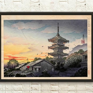 Nomura Yoshimitsu Ukiyo-e Cartel Arte Yasaka Pagoda Decoración de pared Período Edo Diseño japonés