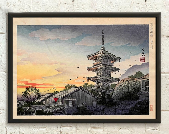 Nomura Yoshimitsu Ukiyo-e Poster Art Yasaka Pagoda Wall Decor Edo Period Japanese Design
