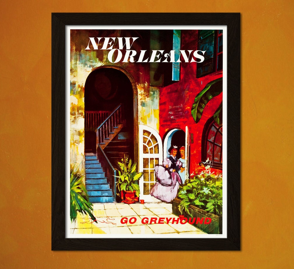 New Orleans Travel Print 1960s Vintage Travel Poster Art