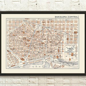 Ancienne carte de Barcelone - Carte historique de Barcelone, affiche de décoration d'intérieur, idée cadeau, anniversaire de Barcelone, impression de carte, art mural, impression de carte ancienne