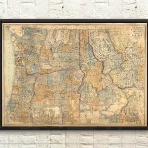 1891 Washington Washington Idaho Montana Schnitt Karte Wand Kunst Vintage Wohnkultur Geschenkidee