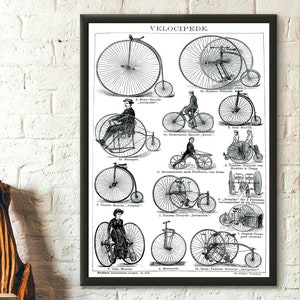 Ilustraciones de bicicletas antiguas, 1882, ilustraciones de Brockhaus, póster de bicicleta, impresión de bicicleta antigua, arte de pared de bicicleta antigua, arte de pared de ciclismo