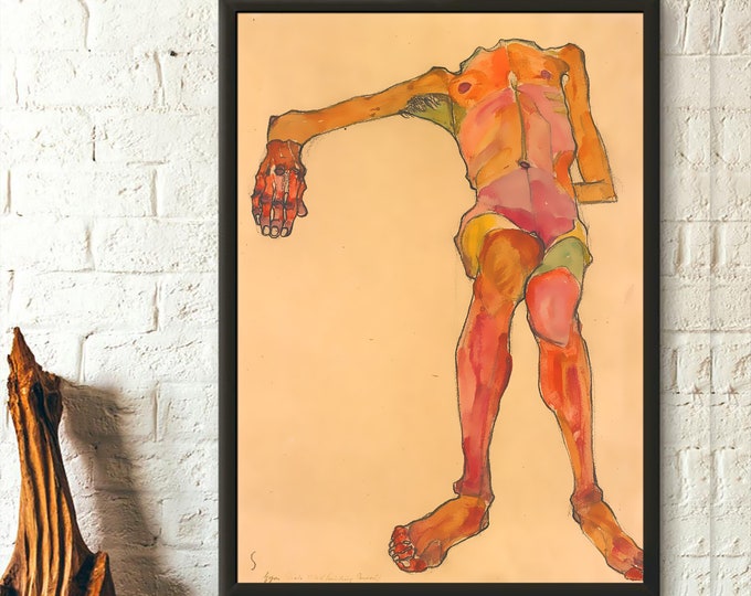 Egon Schiele Print Seated Male Nude (Self-Portrait) 1910 Schiele Art Print Giclee Prints Schiele Poster Schiele Wall Art