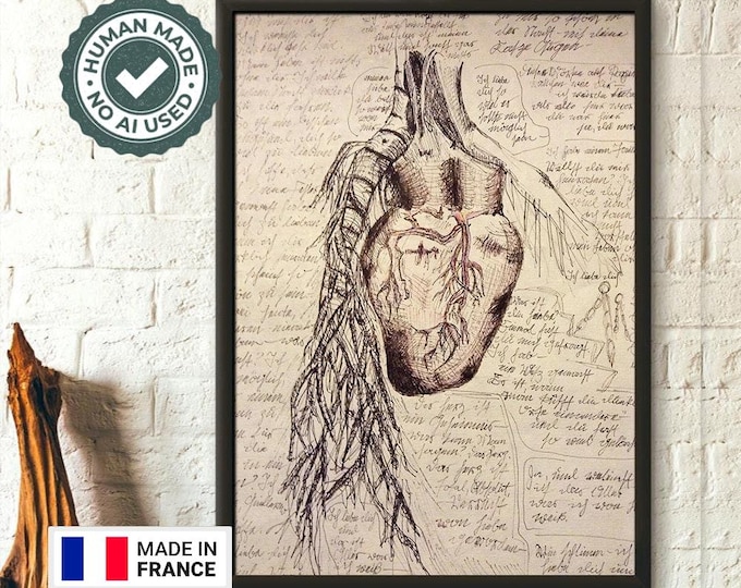 Da Vinci Anatomy Print Medical Decor Human Anatomical Poster Da vInci Poster Heart Anatomical Prints Medical Decor Heart Print