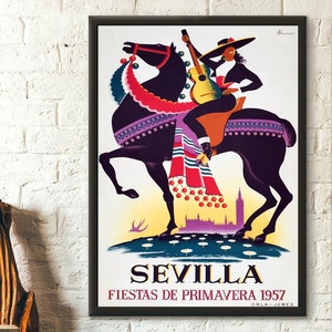 Póster de viaje vintage de Sevilla, España, 1957, decoración de pared premium, impresión de viaje retro.