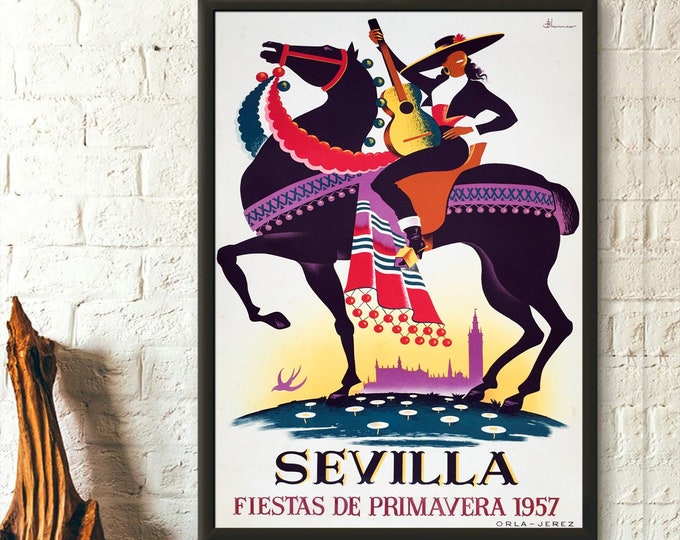 Sevilla Spain Vintage Travel Poster: Equestrian Art Print