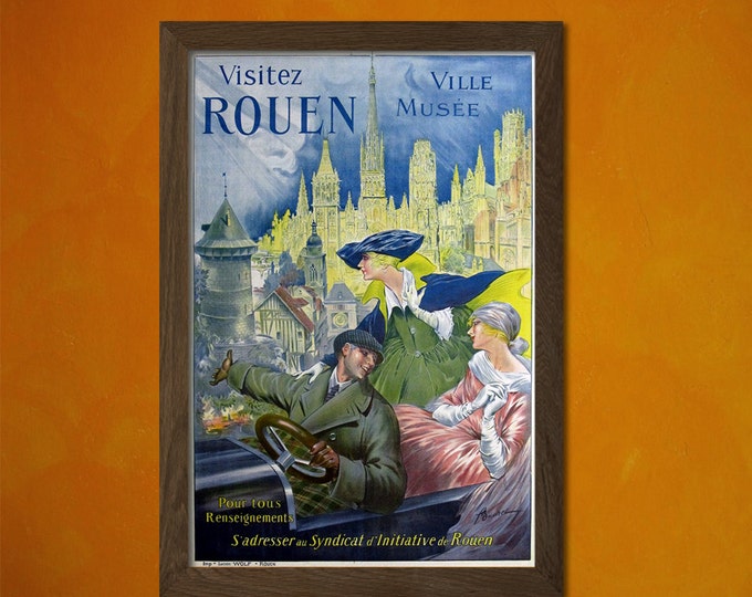 Visit Rouen France Poster 1910 - Vintage Tourism Travel Poster Advertising Retro Home Decorating Home Decorating Art Print Qualityt Wall Art