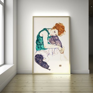 Póster de calidad superior: Mujer sentada con la rodilla doblada, 1917, impresión de Egon Schiele, impresión de bellas artes, póster de Schiele, arte mural de Schiele, cumpleaños