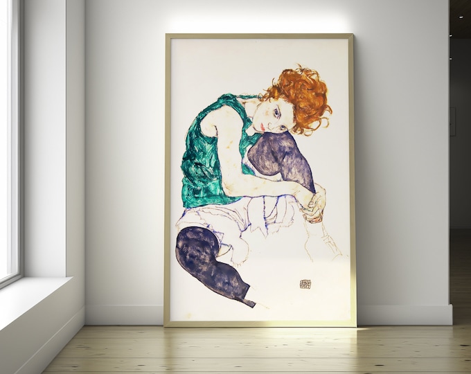 Premium Quality Poster: Seated Woman With Bent Knee 1917 Egon Schiele Print Fine Art Print Schiele Poster Schiele Wall Art  Birthday