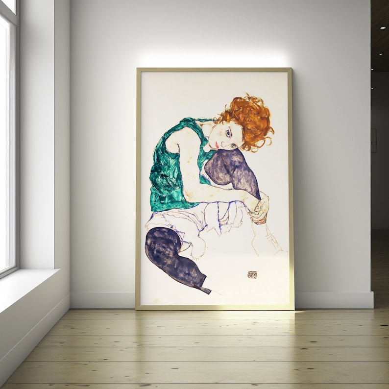 Seated Woman With Bent Knee 1917 Egon Schiele Print Fine Art Print Schiele Poster Schiele Wall Art Housewarming Gift Idea Birthday image 1