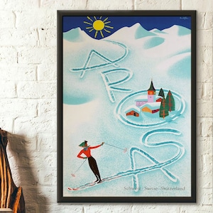 Impresión de viaje a Suiza - Póster de viaje vintage, póster de esquí de Arosa, impresión suiza, arte de pared de viaje, decoración de viaje, idea de regalo de cumpleaños, decoración del hogar