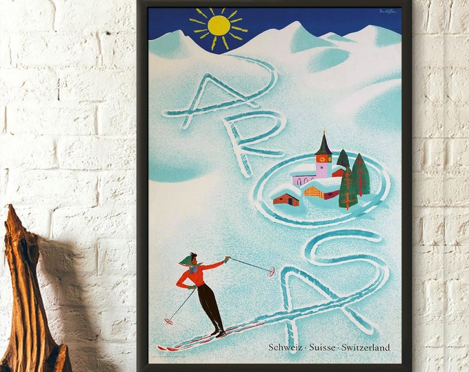 Switzerland Travel Print - Vintage Travel Poster Arosa Ski Poster Swiss Print Travel Wall Art Travel Decor Birthday Gift Idea Housewarming