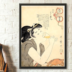 Woman Drinking Wine 1802 Kitagawa Utamaro - Japanese Art Print Ukiyo-e Poster Utamaro Poster Japanese Wall Art Japan Art Gift Idea Wall Art