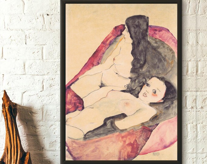 Egon Schiele Print - Nude Girls Reclining 1911 - Schiele Art Print Schiele Poster Egon Schiele Wall Art Birthday Gift Idea Home Decor