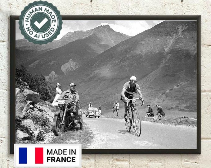 Gino Bartali at the Tour de France 1950 - Vintage Cycling Photography Print
