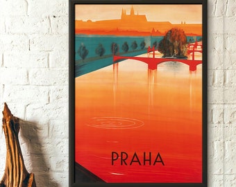 Prague 1937 Vintage Travel Poster  Premium Wall Art  Czech Republic Decor
