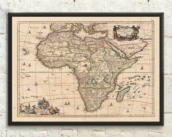 17th Century Map of Africa - Africa Map Wall Art Africa Print Birthday Gift Idea Housewarming African Poster Map Africa Africa Poster