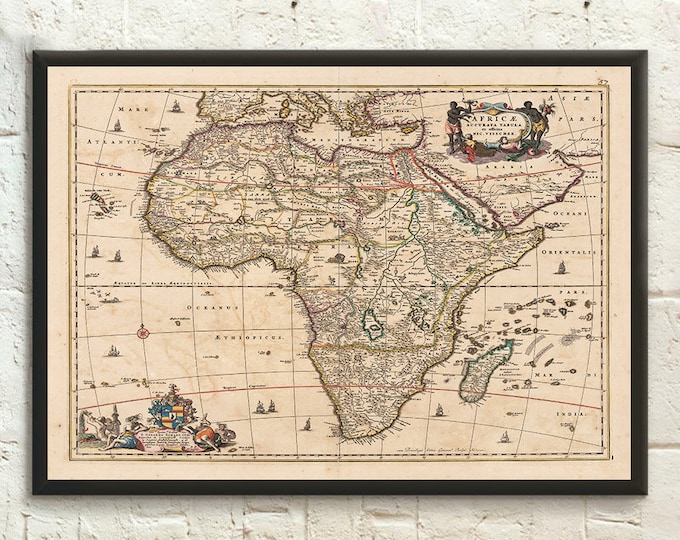 17th Century Map of Africa - Africa Map Wall Art Africa Print Birthday Gift Idea Home Decor African Poster Map Africa Africa Poster
