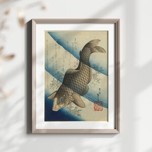 Japanische Koi Fisch Wandkunst, Vintage Japanischer Kunstdruck, Traditionelles Asiatisches, Fisch Illustration Poster, Natur Wanddekor