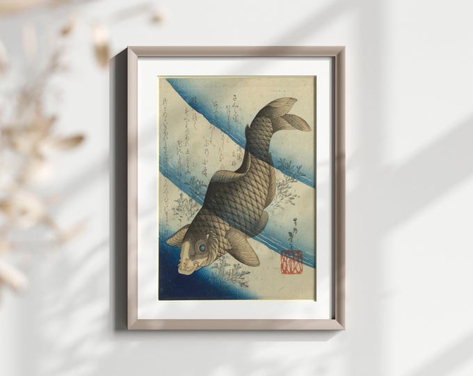 Japanese Koi Fish Wall Art, Vintage Japanese Art Print, Traditional Asian , Fish Illustration Poster, Nature Wall Decor