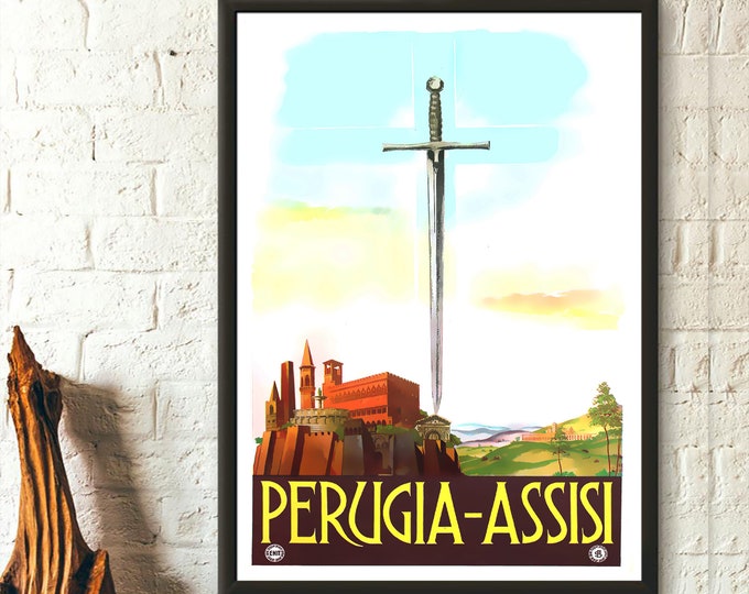 Perugia Italy Travel Poster: Vintage Italian Print, 1940s Wall Art