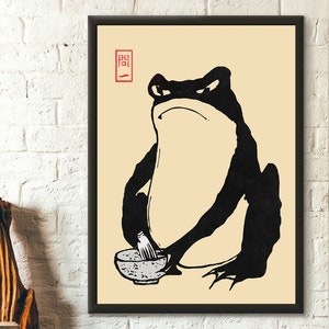 Japan Art Matsumoto Hoji frog art print Japanese Ugly cute toad Print Wabi sabi wall art frog Kid room Nature Poster