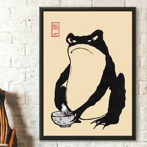 Wand Kunst Japan Art Matsumoto Hoji Frosch Kunstdruck Japanisch hässlich niedlich Kröte Print Wabi sabi Wand Kunst Frosch Kinderzimmer Natur Poster
