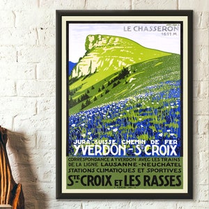 Póster vintage de viaje a Suiza: Yverdon-Sainte-Croix-Jura - Arte mural de primera calidad