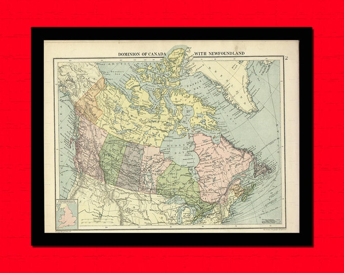Old Map of Dominion Of Canada With Newfoundland Old map Art Reproduction Home Design Vintage Retro Map Reproduction Vintage Map Reproduction