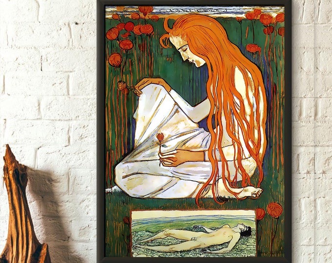 Premium Quality Poster: The Dream 1897 Ferdinand Hodler Print Romantic Wall Art Romantic Print Feminine Poster  Birthday Art Nouveau Print