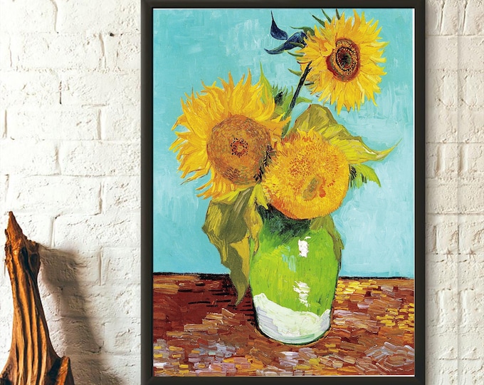 Premium Quality Poster: Three Sunflowers Vincent van Gogh Print Fine Art Print Van Gogh Poster   Sunflower Poster Flower Print