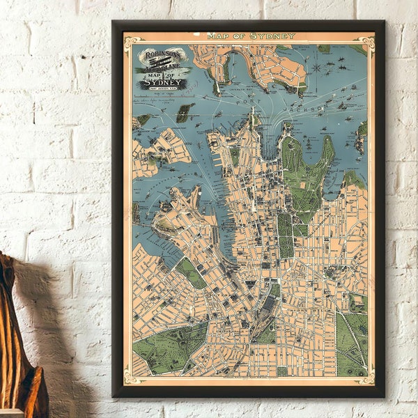 Old Map Sydney 1922 - Sydney Map Wall Art Australia Map Housewarming Gift Idea Birthday Sydney Map Print Australia Poster Art Reproduction