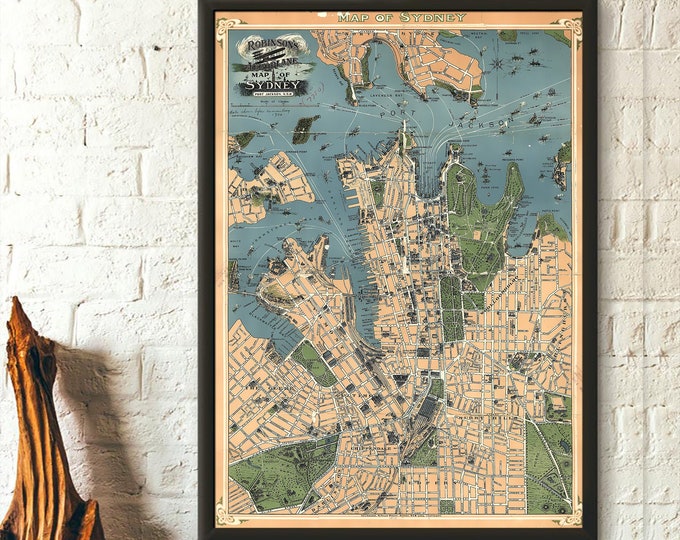 Old Map Sydney 1922 - Sydney Map Wall Art Australia Map Housewarming Gift Idea Birthday Sydney Map Print Australia Poster Art Reproduction