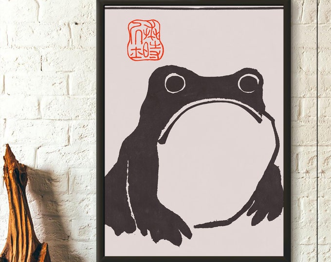 Japan Art Matsumoto Hoji frog art print Japanese woodblock reproduction Ugly cute toad Print Wabi sabi wall art Vintage frog painting Kid