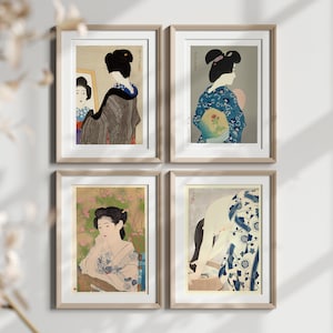 Poster in Premium-Qualität: Wandkunst-Set mit 4 japanischen Drucken, die Frauen Ito Shinsui-Druck Ukiyo-e Goyo-Wandkunst darstellen